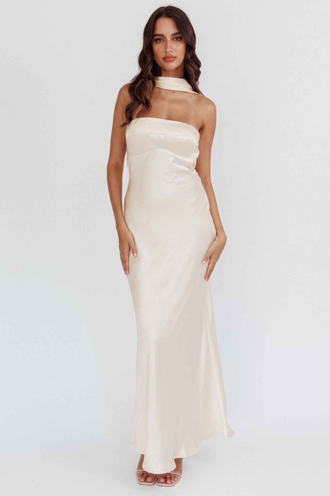 Damsel Reverse Halter Maxi Dress Oyster