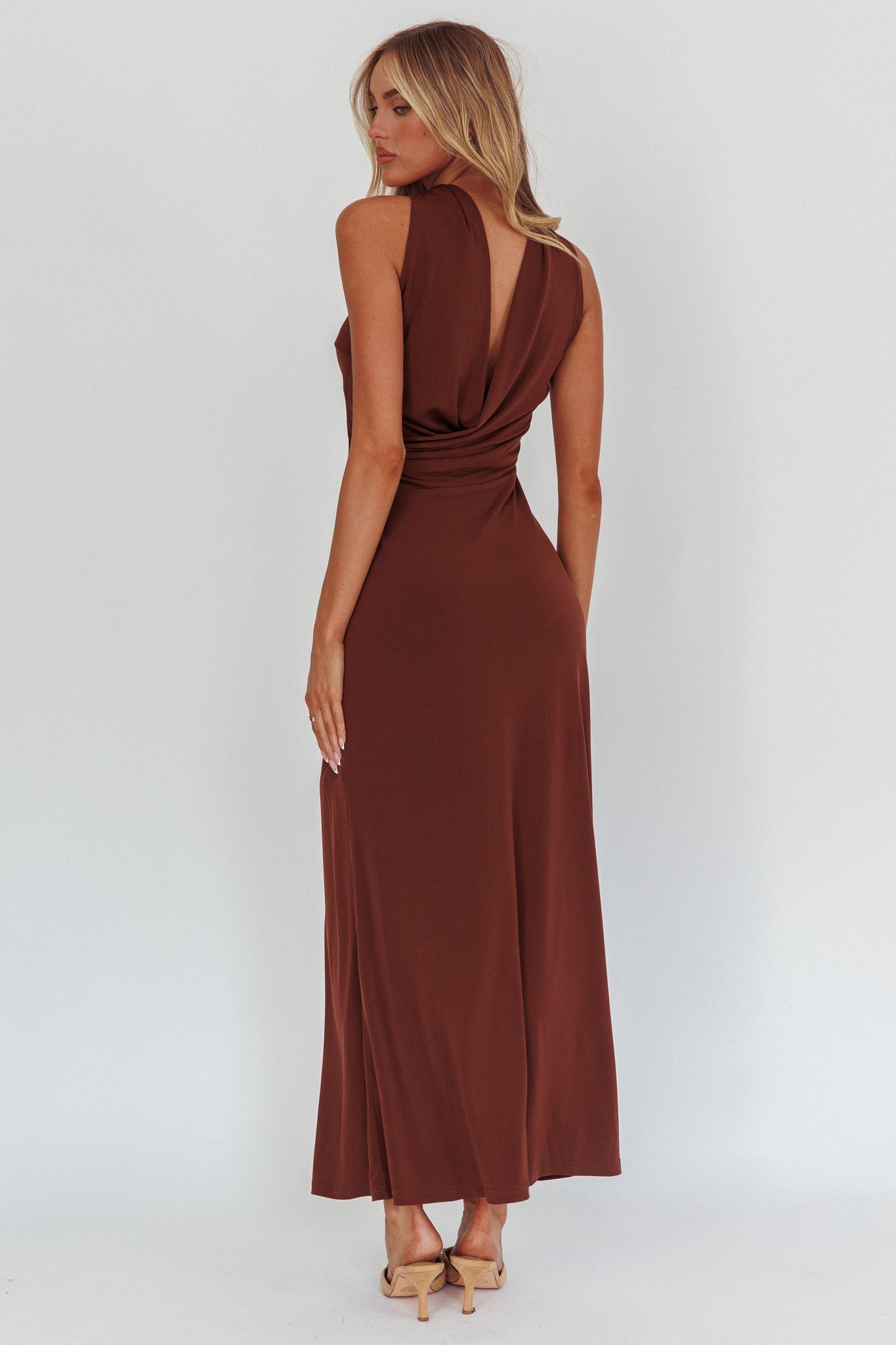 Damsel Reverse Halter Maxi Dress Chocolate