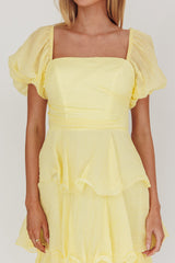 Giavana Puff Sleeve Layered Maxi Dress Lemon