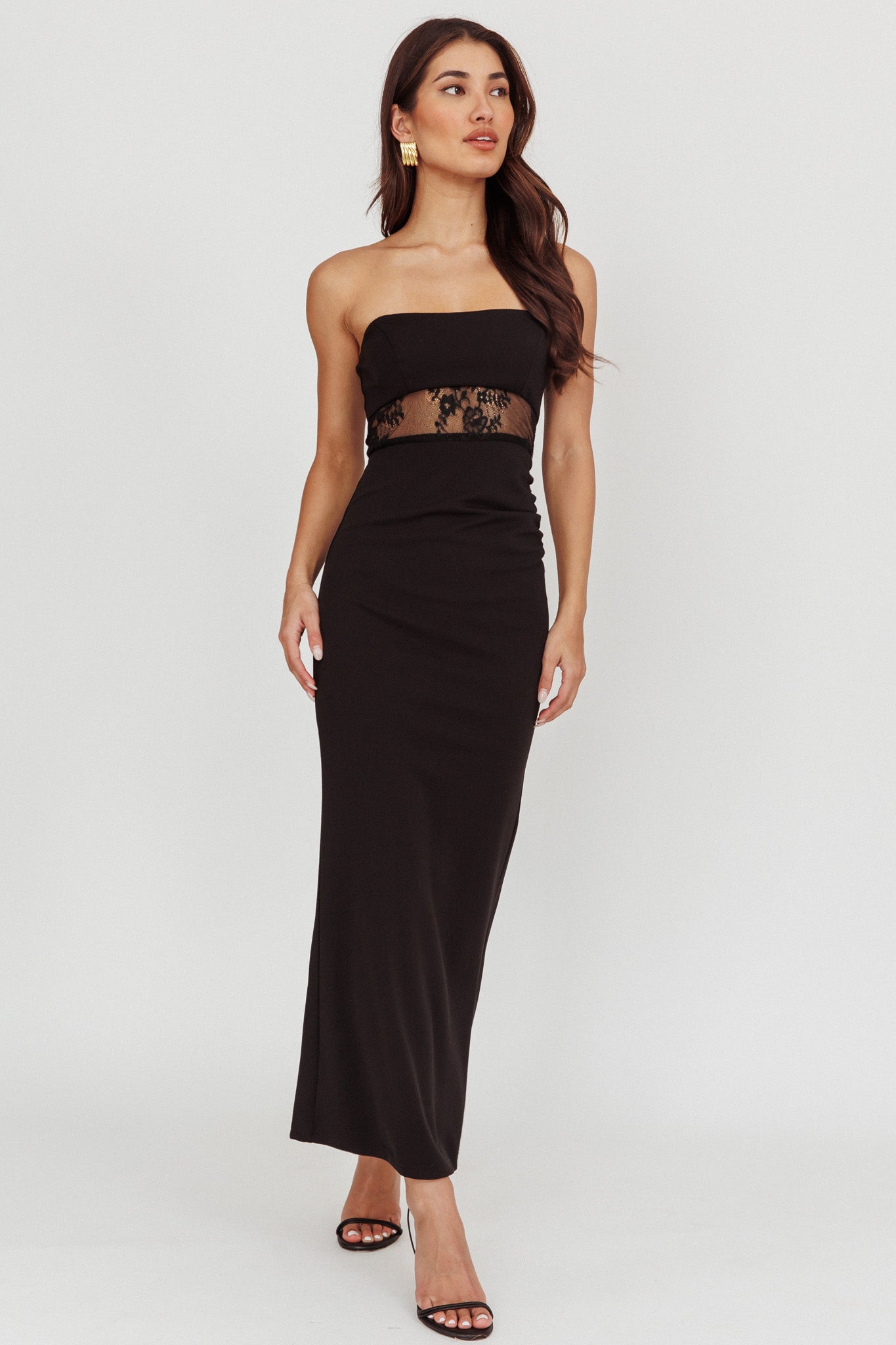 Lilliana Strapless Lace Maxi Dress Black