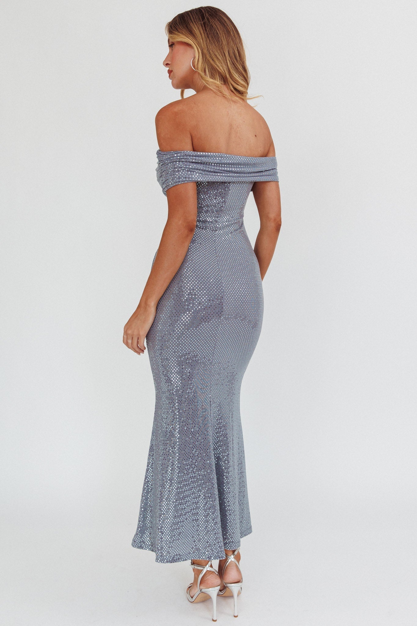 Kailey Off-Shoulder Maxi Dress Spangle Silver