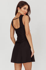 High Tide Buttoned Textured Mini Dress Black