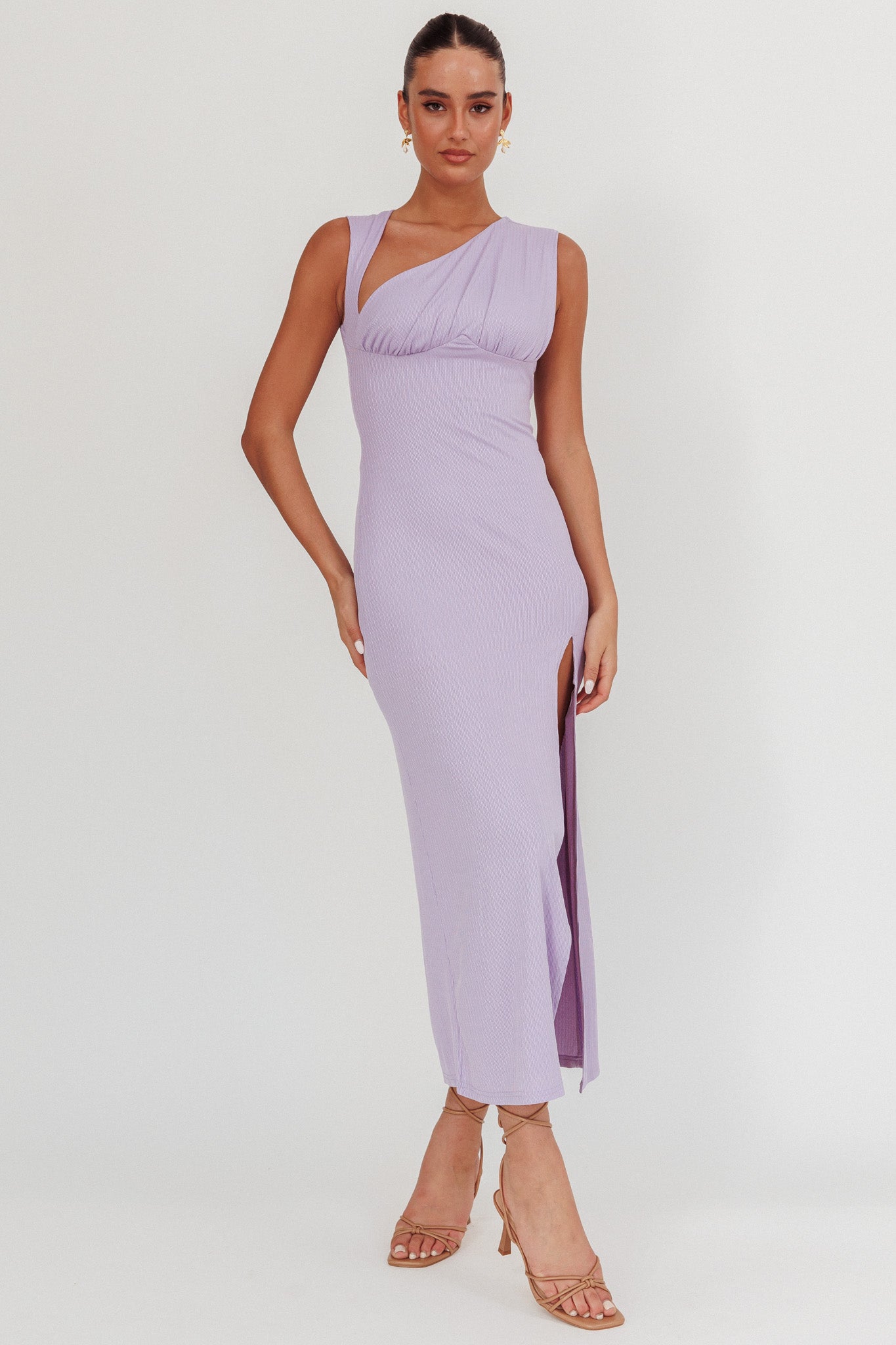 Daleela Asymmetric Neckline Maxi Dress Lilac