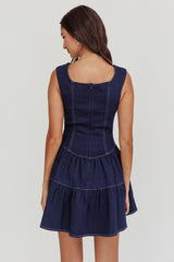 Deep Dive Square Neck Mini Dress Indigo