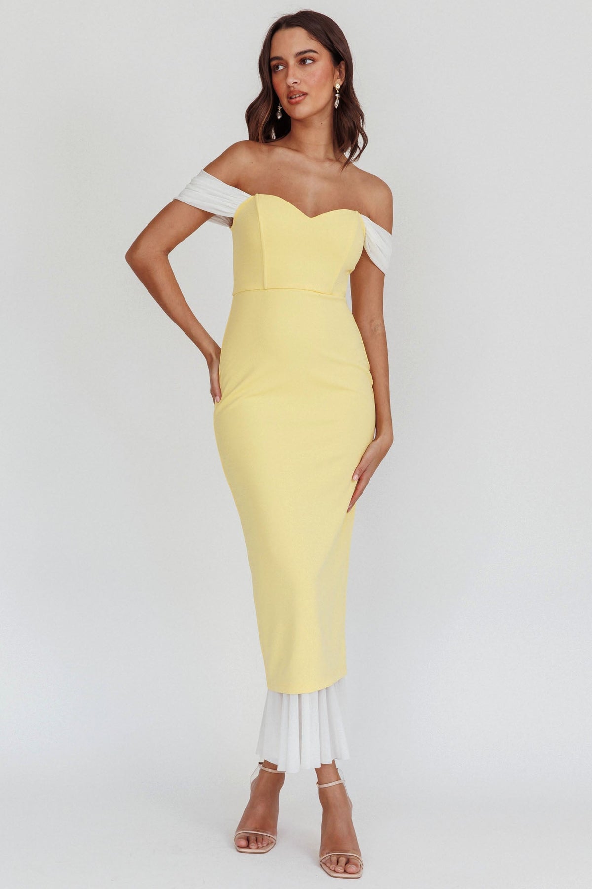 Freesia Off Shoulder Bodycon Midi Dress Lemon