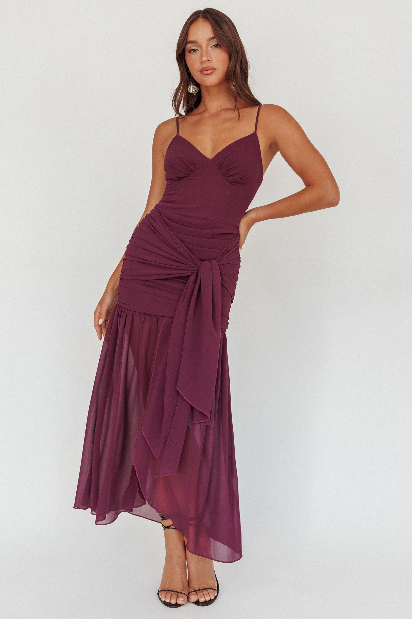 Floating Waist Sash Maxi Dress Plum