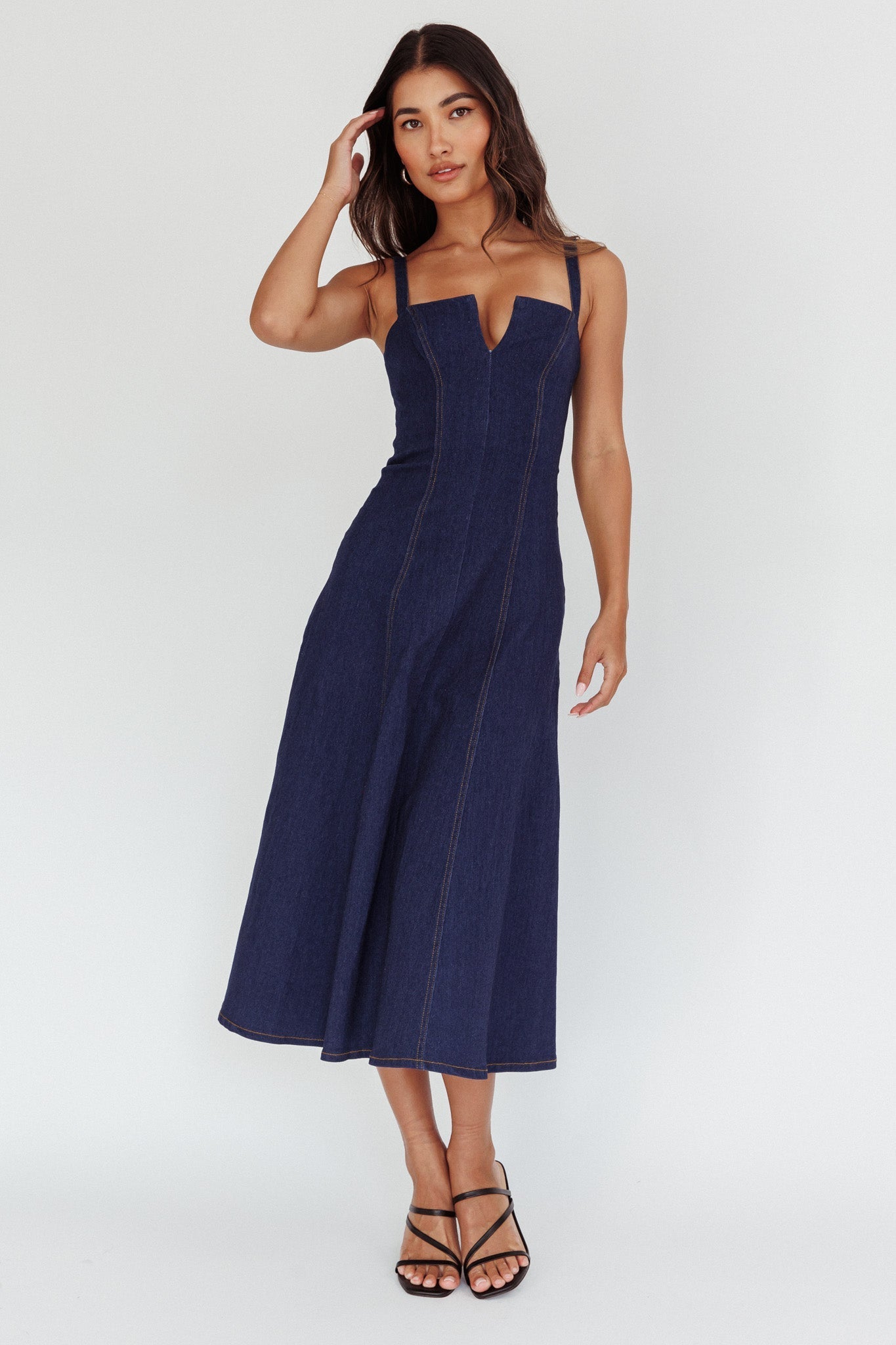 Catch My Drift A-Line Midi Dress Dark Blue