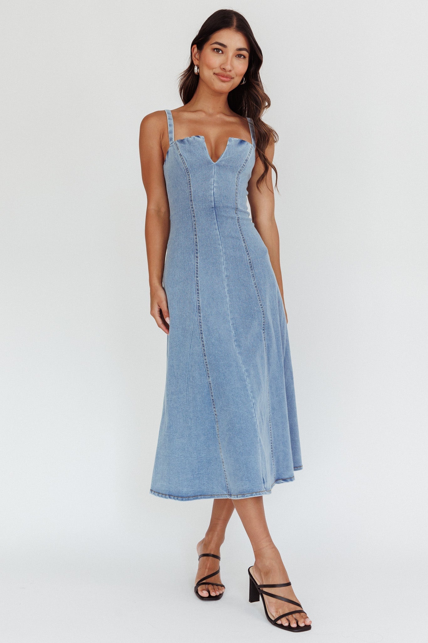 Catch My Drift A-Line Midi Dress Denim Blue