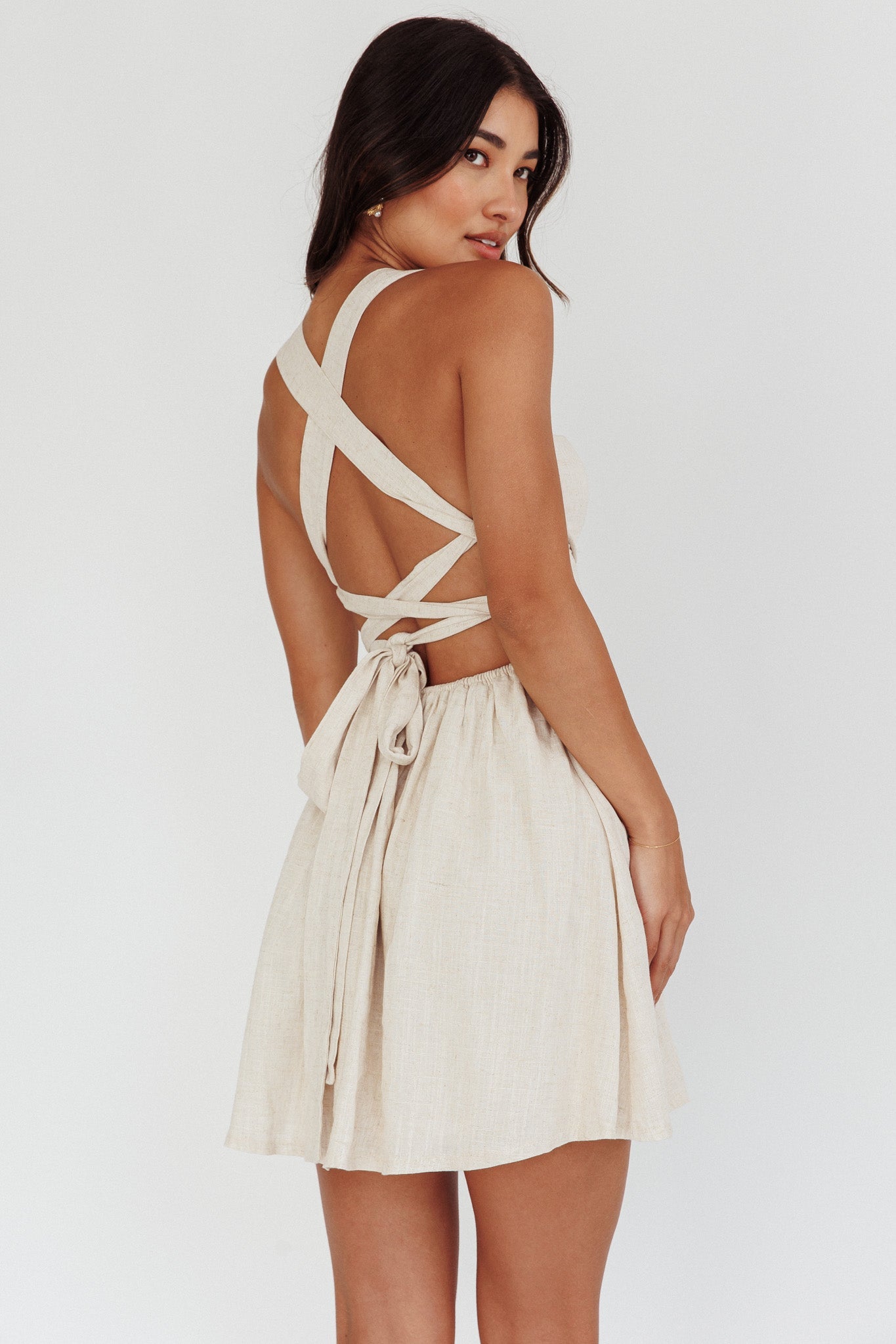 French Riviera Sweetheart Neckline Mini Dress Natural