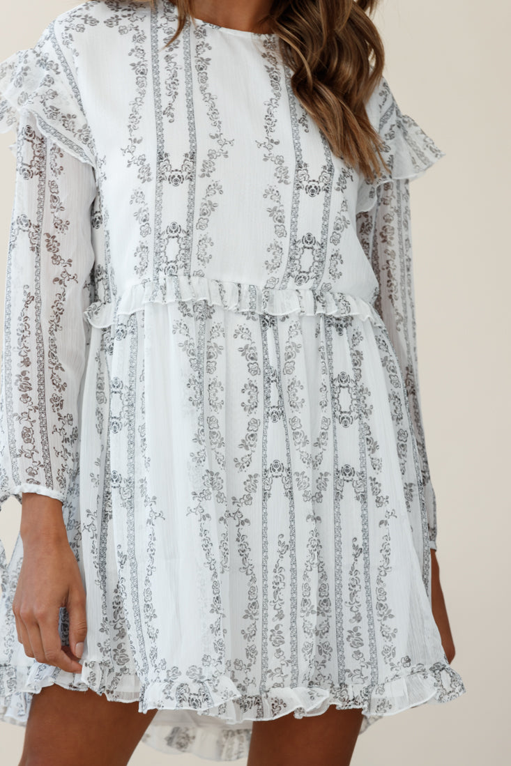 Marion Long Sleeve Shift Dress Vintage Floral Print White