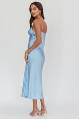 Felicity Pleat Bust Split Midi Dress Blue