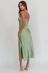 Felicity Pleat Bust Split Midi Dress Sage