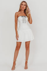 Cosmic Eyes Bow Strapless Mini Dress Off White