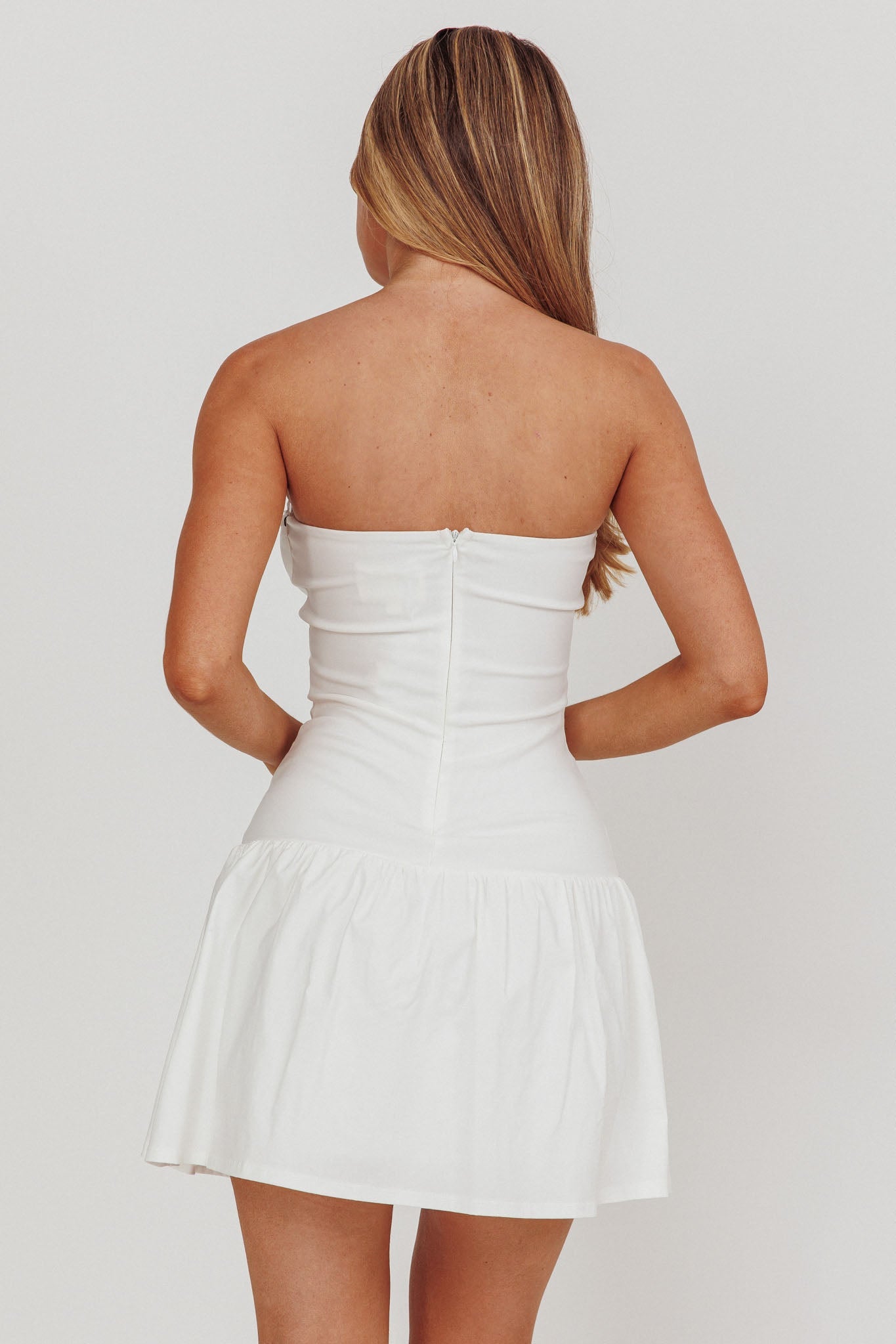 Cosmic Eyes Bow Strapless Mini Dress Off White