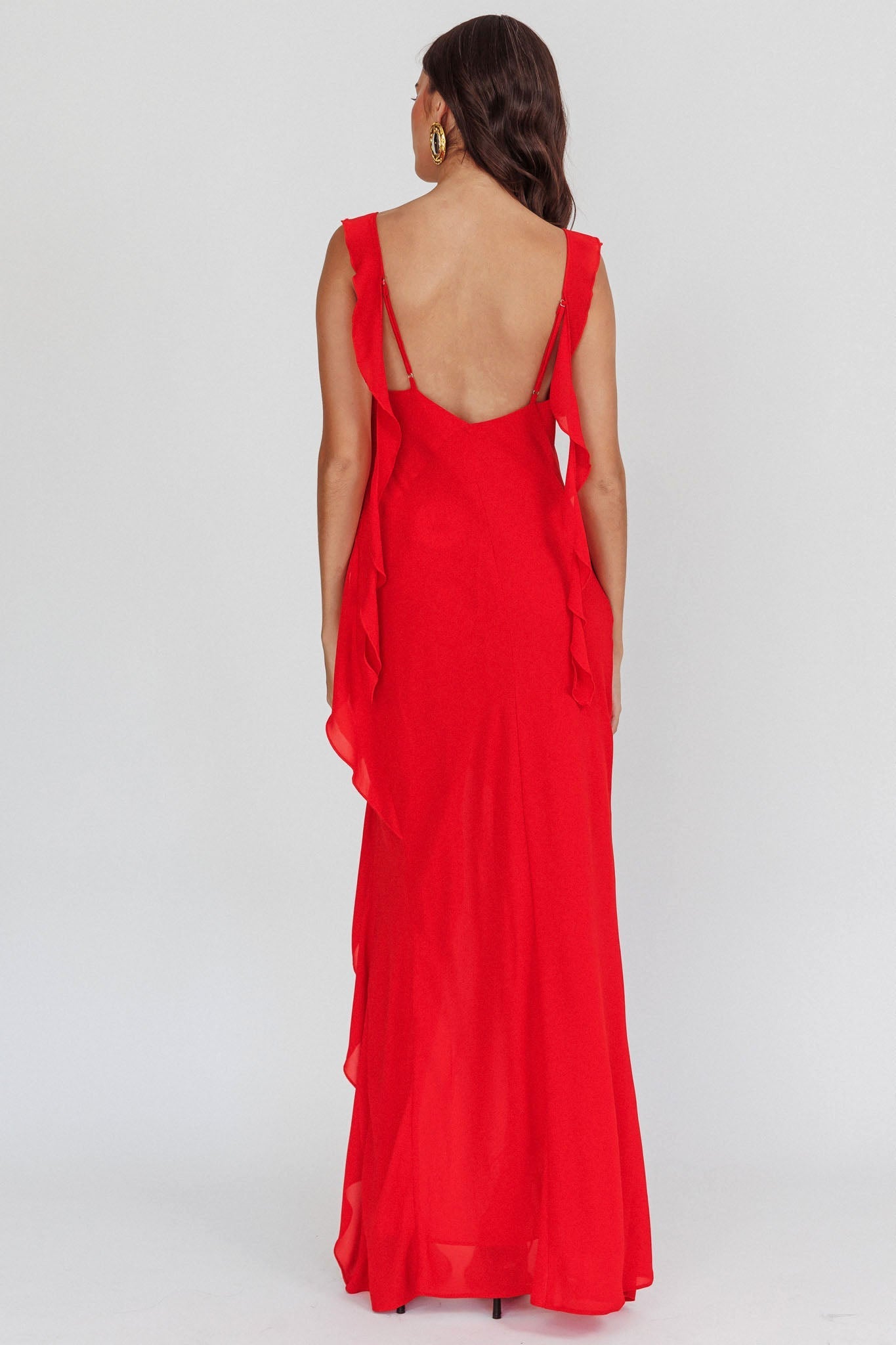 Johannson Ruffle Trim Maxi Dress Red