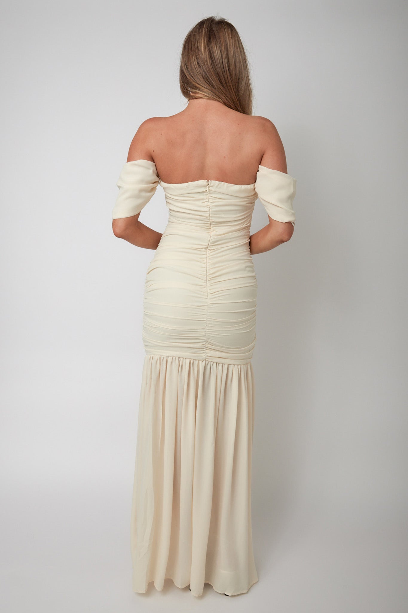 Dalisha Off Shoulder Ruched Maxi Dress Cream