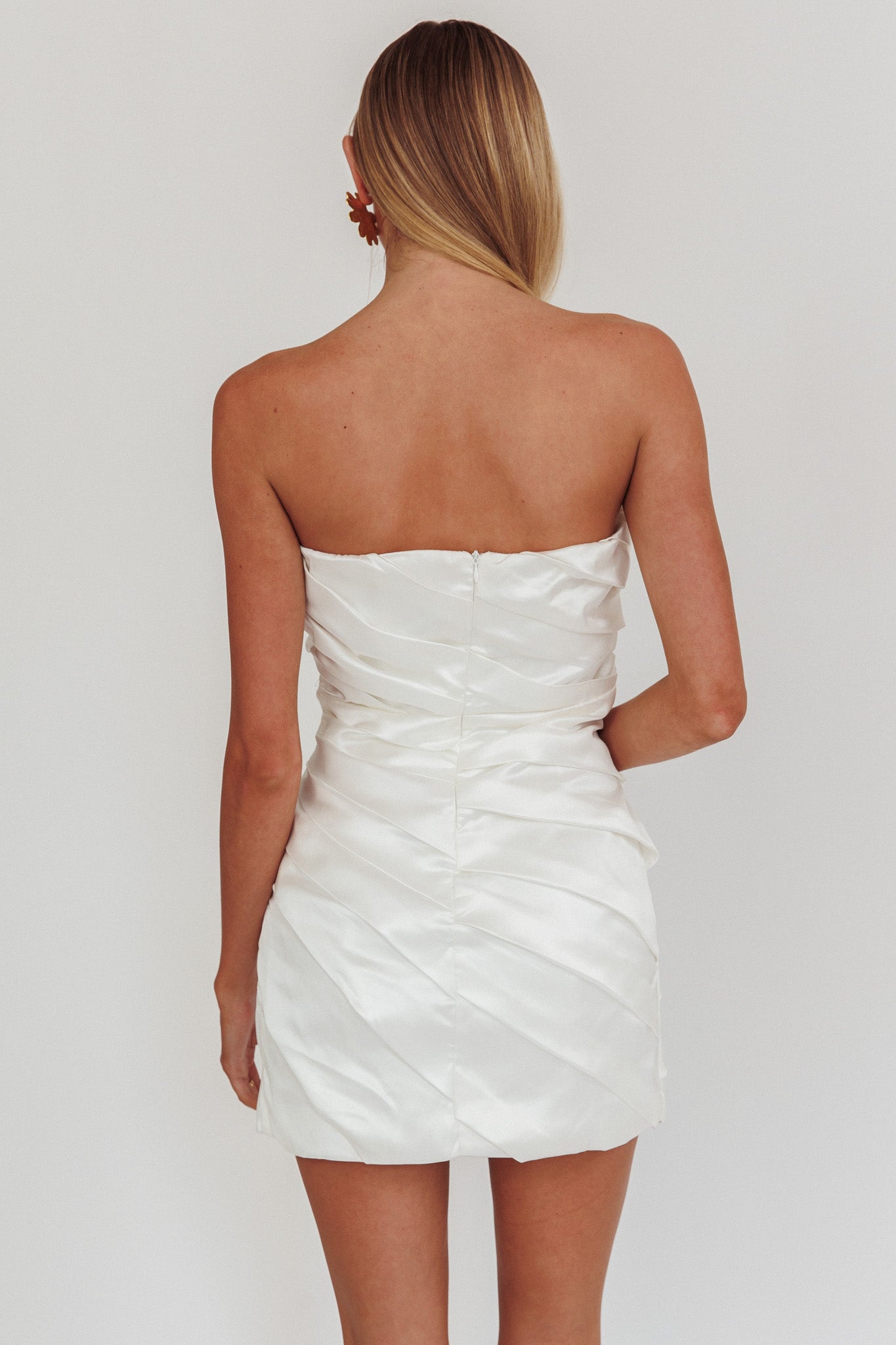 Boulevard Bliss Gathered Mini Dress Off White