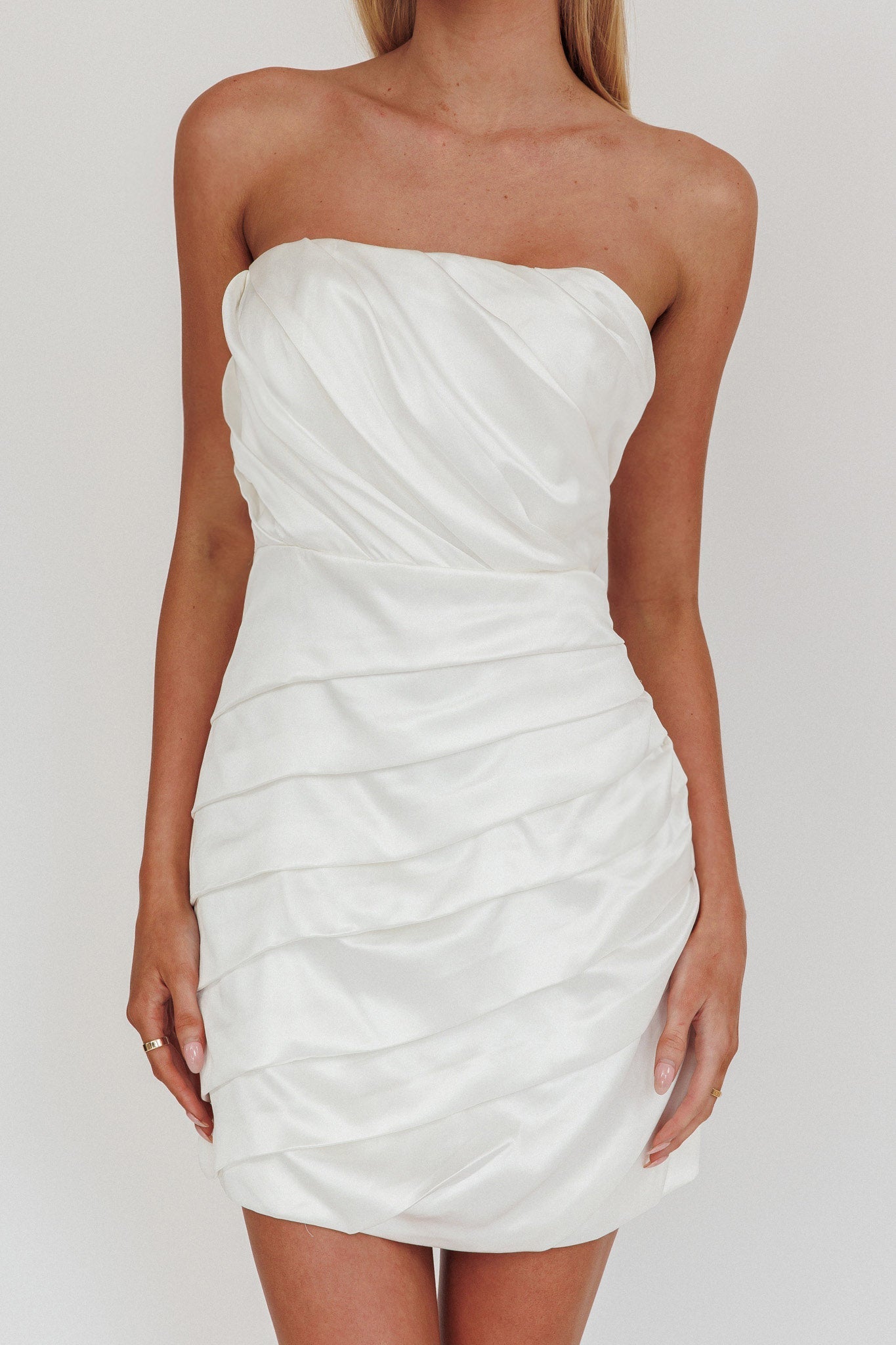 Boulevard Bliss Gathered Mini Dress Off White