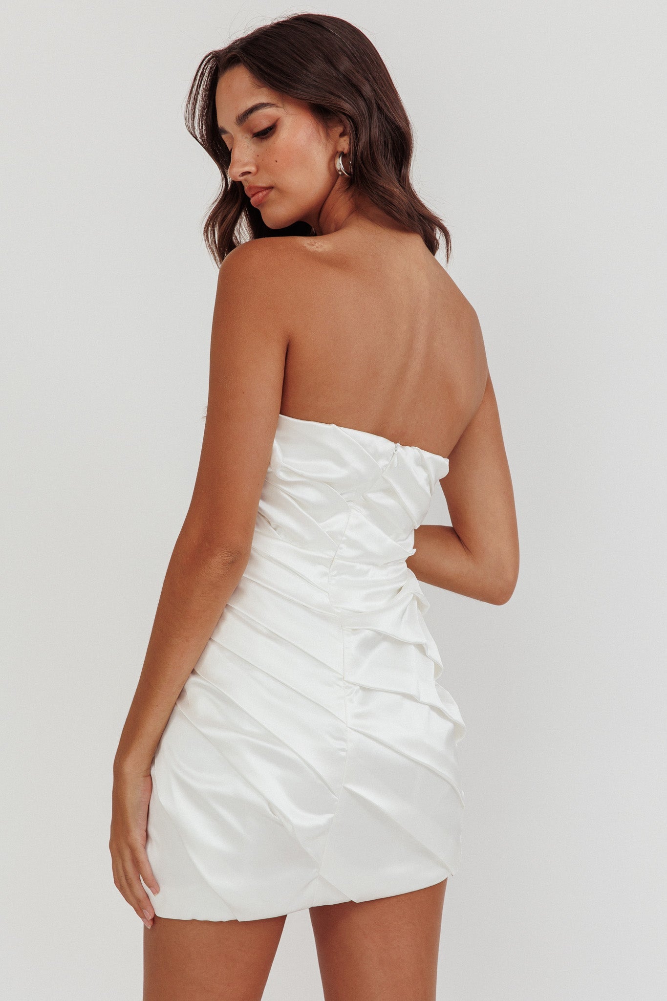 Boulevard Bliss Gathered Mini Dress Off White