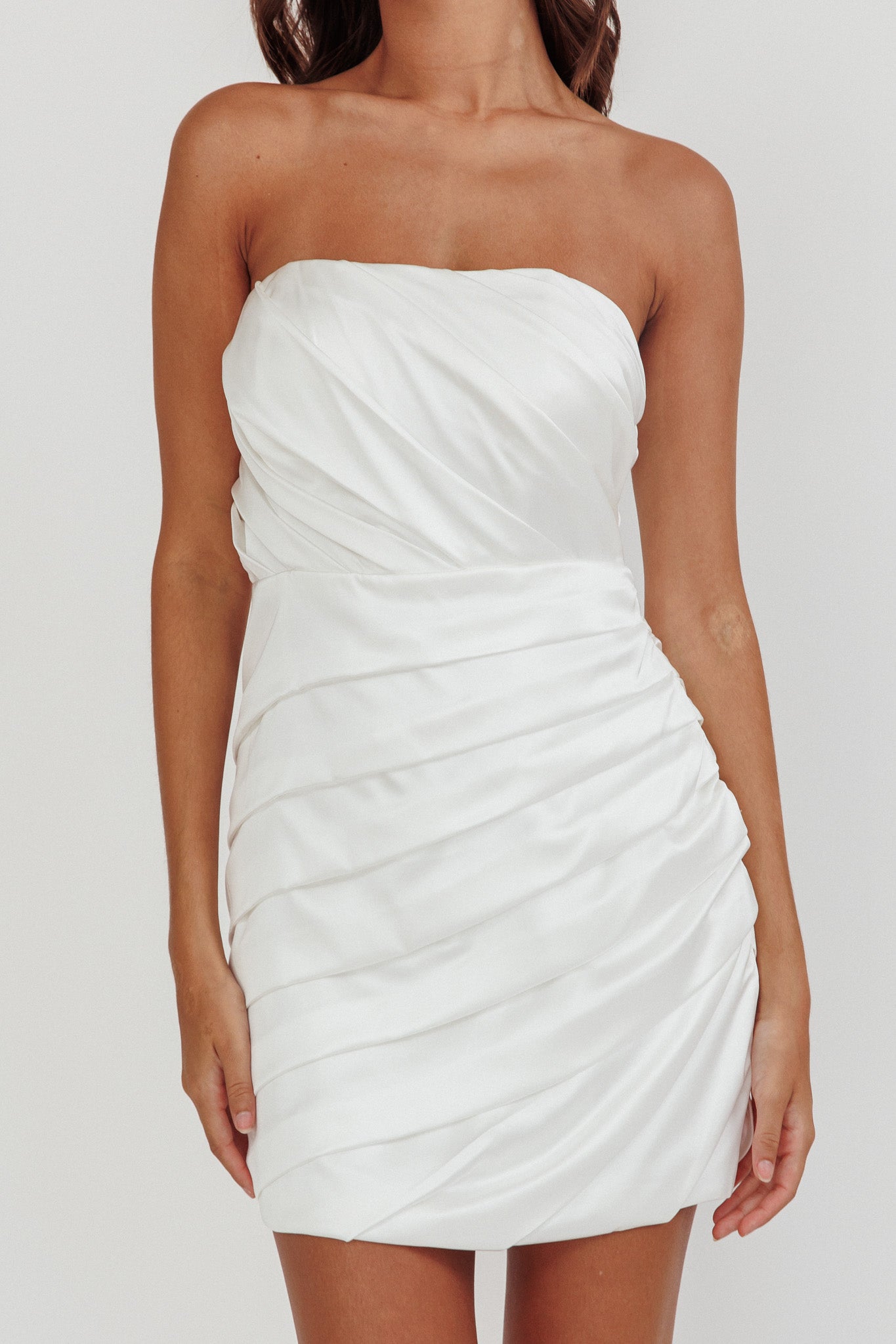 Boulevard Bliss Gathered Mini Dress Off White