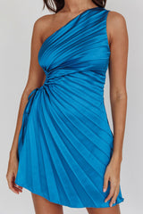 Glow Ray One-Shoulder Pleat Dress Teal