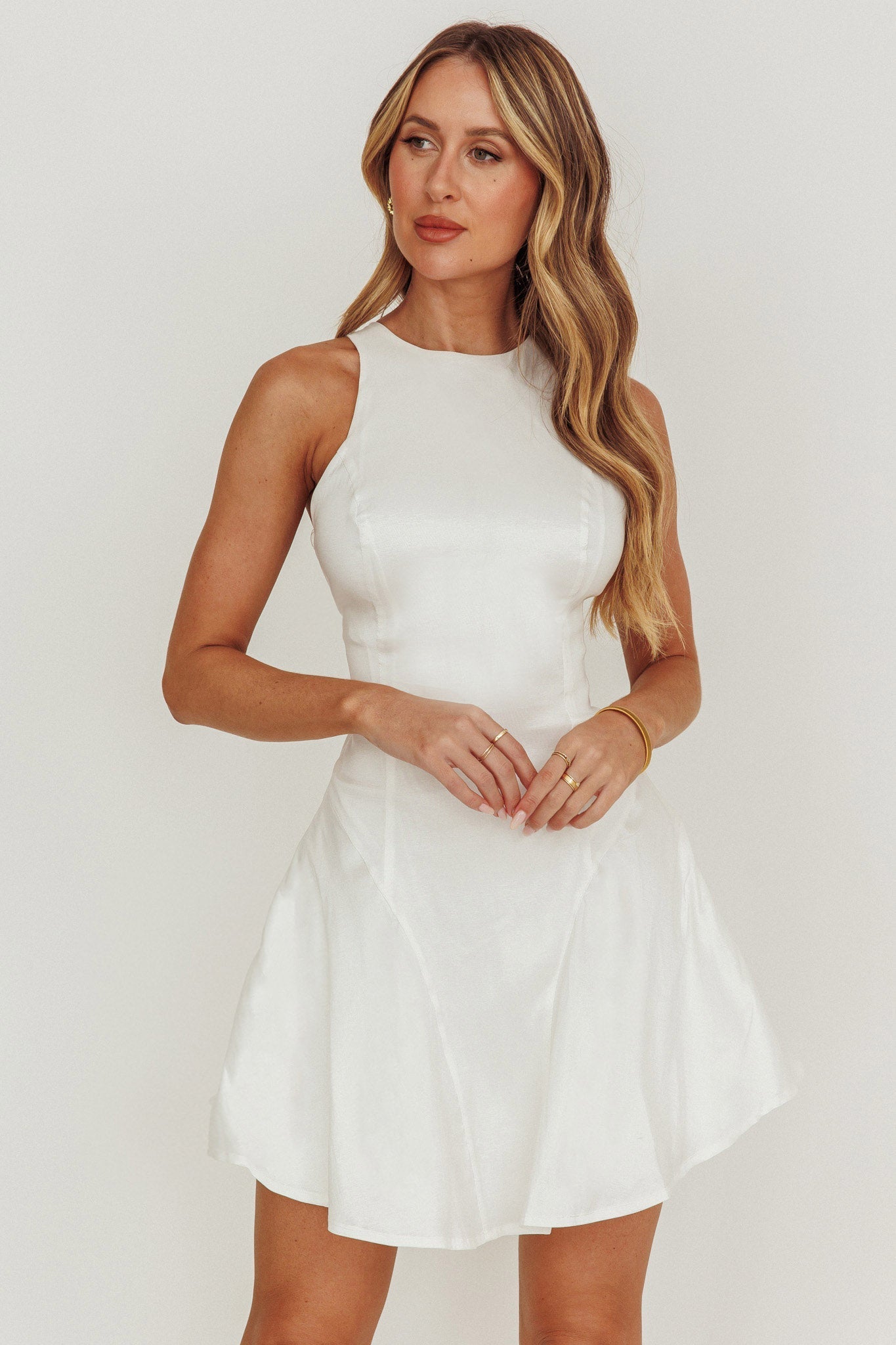 Dazzling Light Bow Mini Dress White