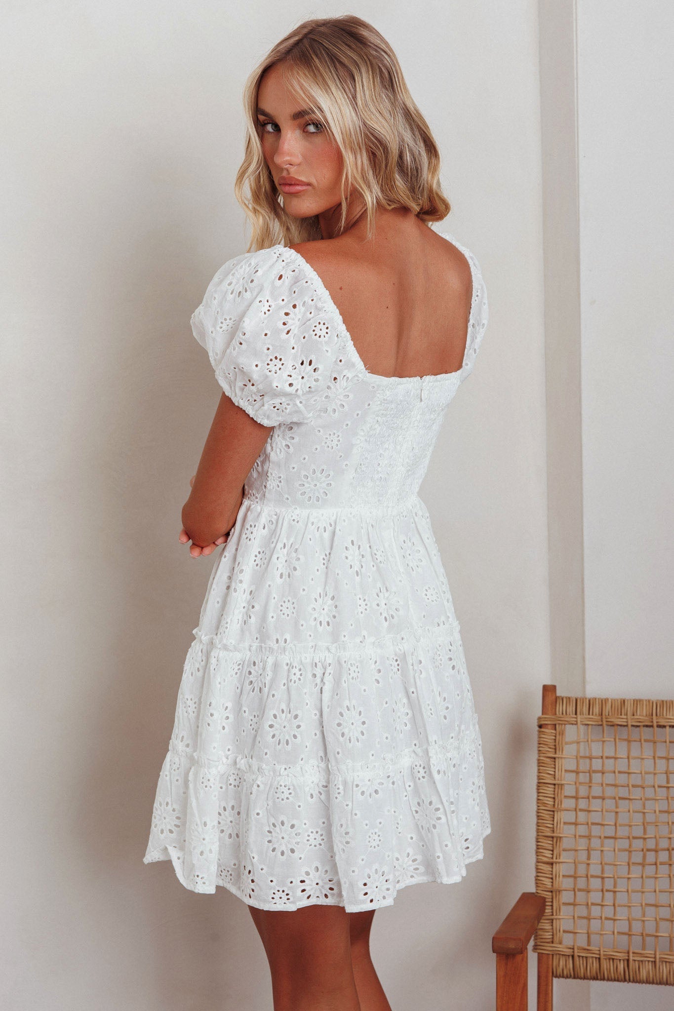 Home Sweet Home Eyelet Mini Dress White