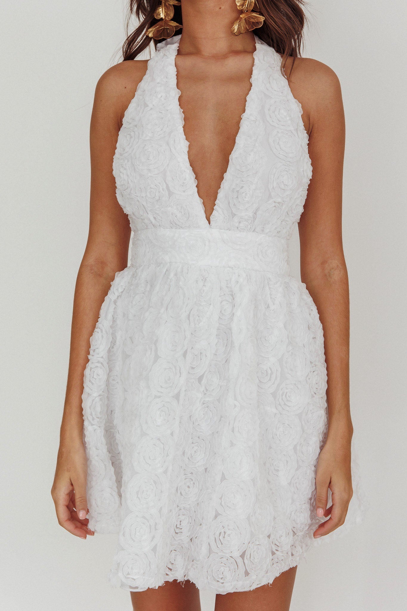 Lovelle Halter Neck Rosette Mini Dress White