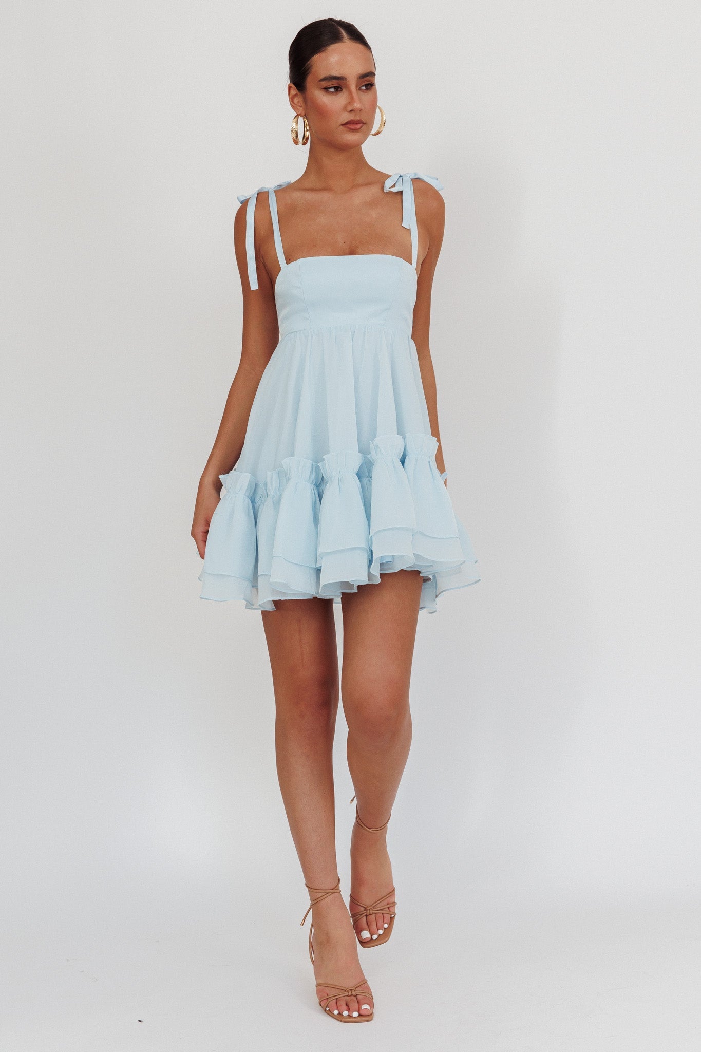 Dream Chaser Frill Hem Babydoll Dress Blue