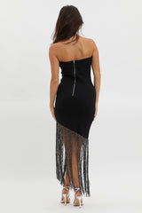 Glitz Asymmetrical Fringe Hem Dress Black