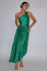 Brooklynn One-Shoulder Accordion Pleat Dress Kelly Green