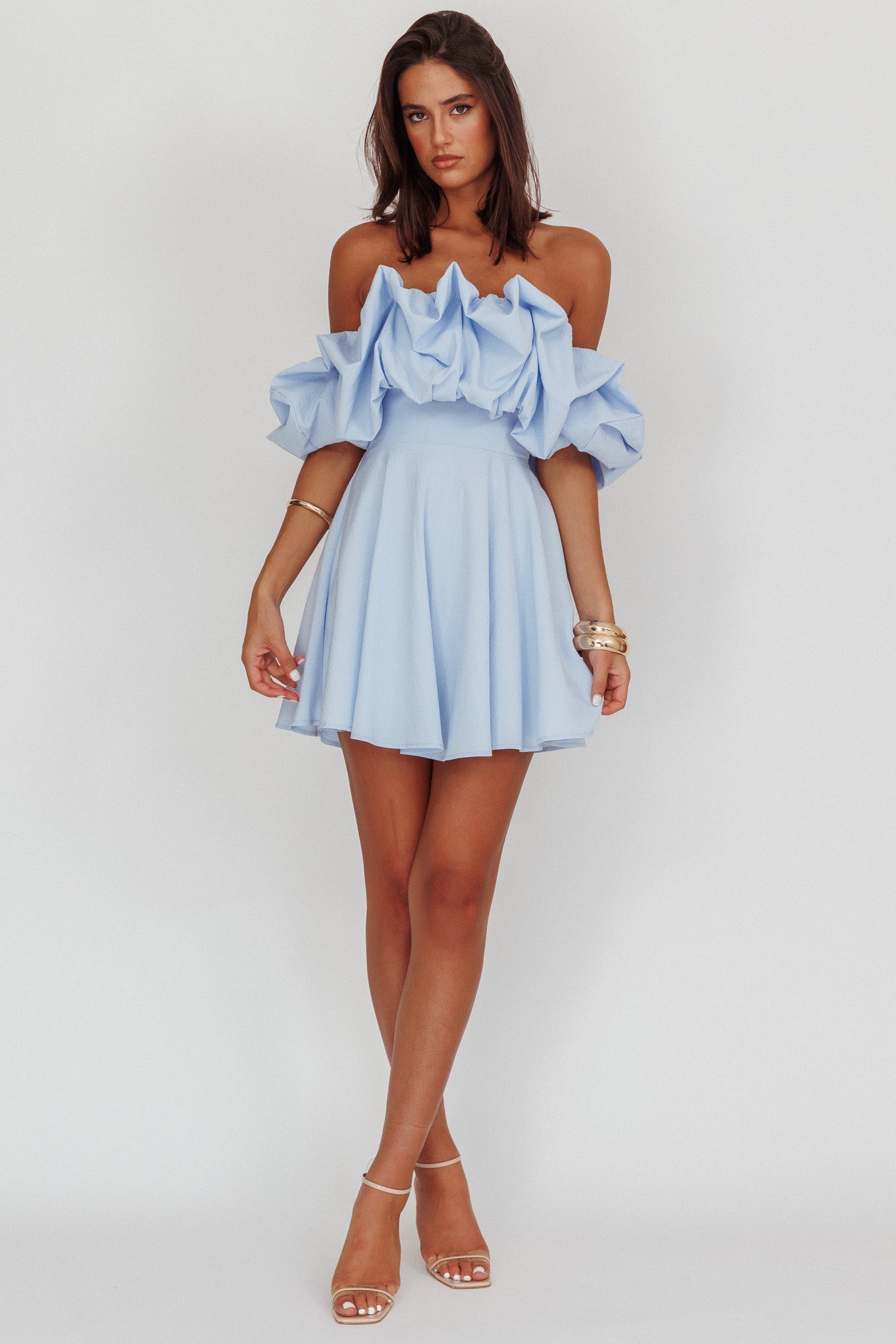 Kailynn Off-Shoulder A-Line Mini Dress Blue