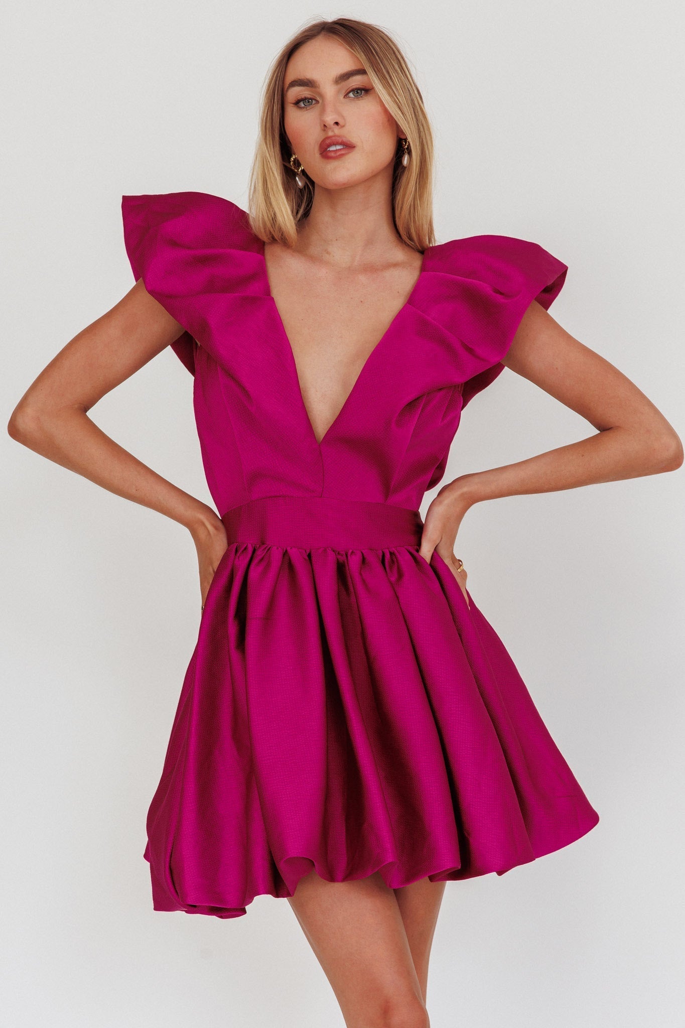 Hidden Heart Bubble Hem Mini Dress Magenta