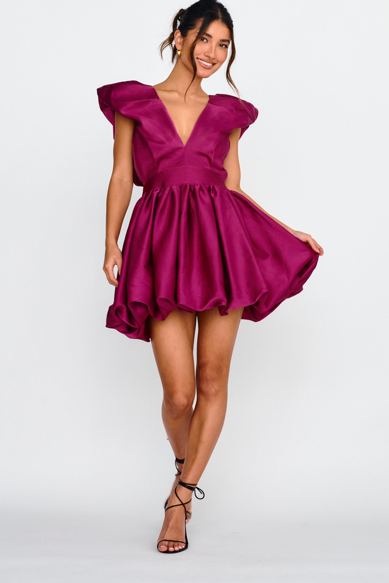 Hidden Heart Bubble Hem Mini Dress Magenta