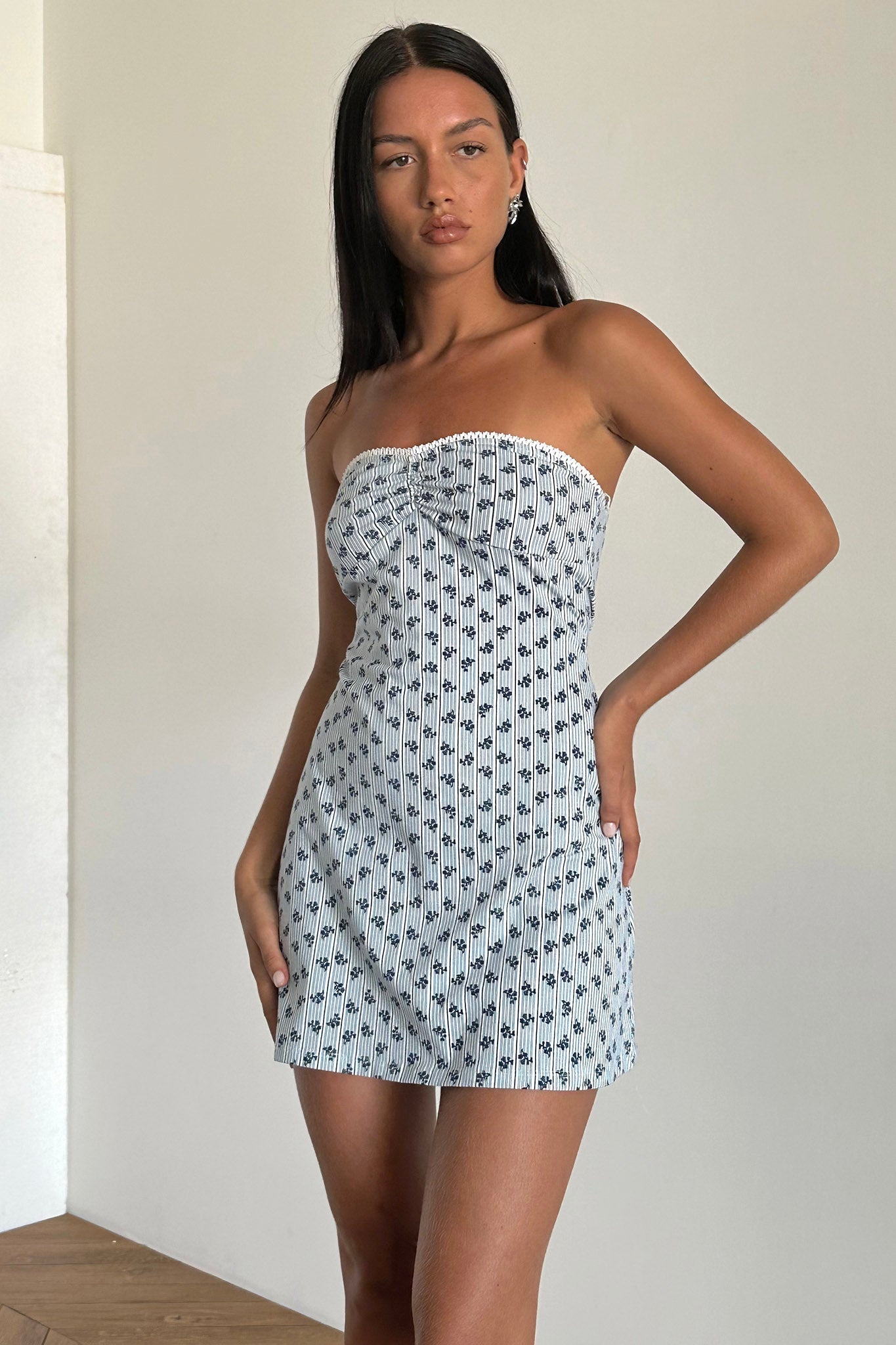 Javaya Bandeau Mini Dress Blue Stripe