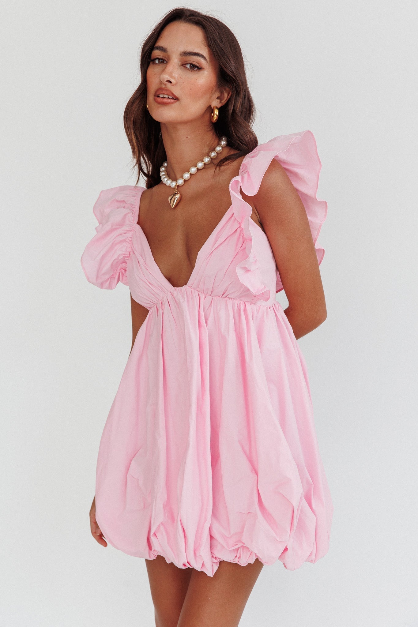 Horoscope Bubble Hem Mini Dress Blush