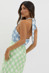 Lavara Halterneck Maxi Dress Checker Green