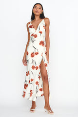 Corinna Tied Waist Split Dress Floral Poppy