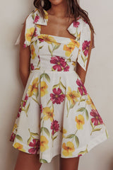 Jeanie Tied Shoulder Mini Dress Flower Purple