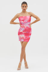 Logan Strapless Ruched Dress Floral Pink