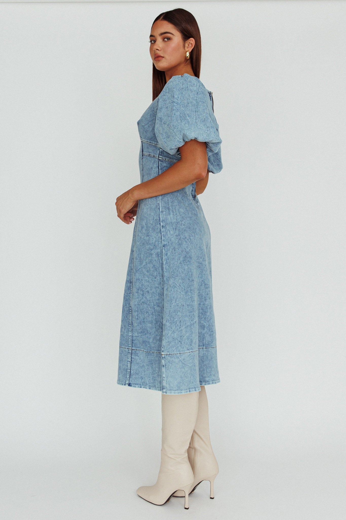Elias Puff Sleeve Midi Dress Denim