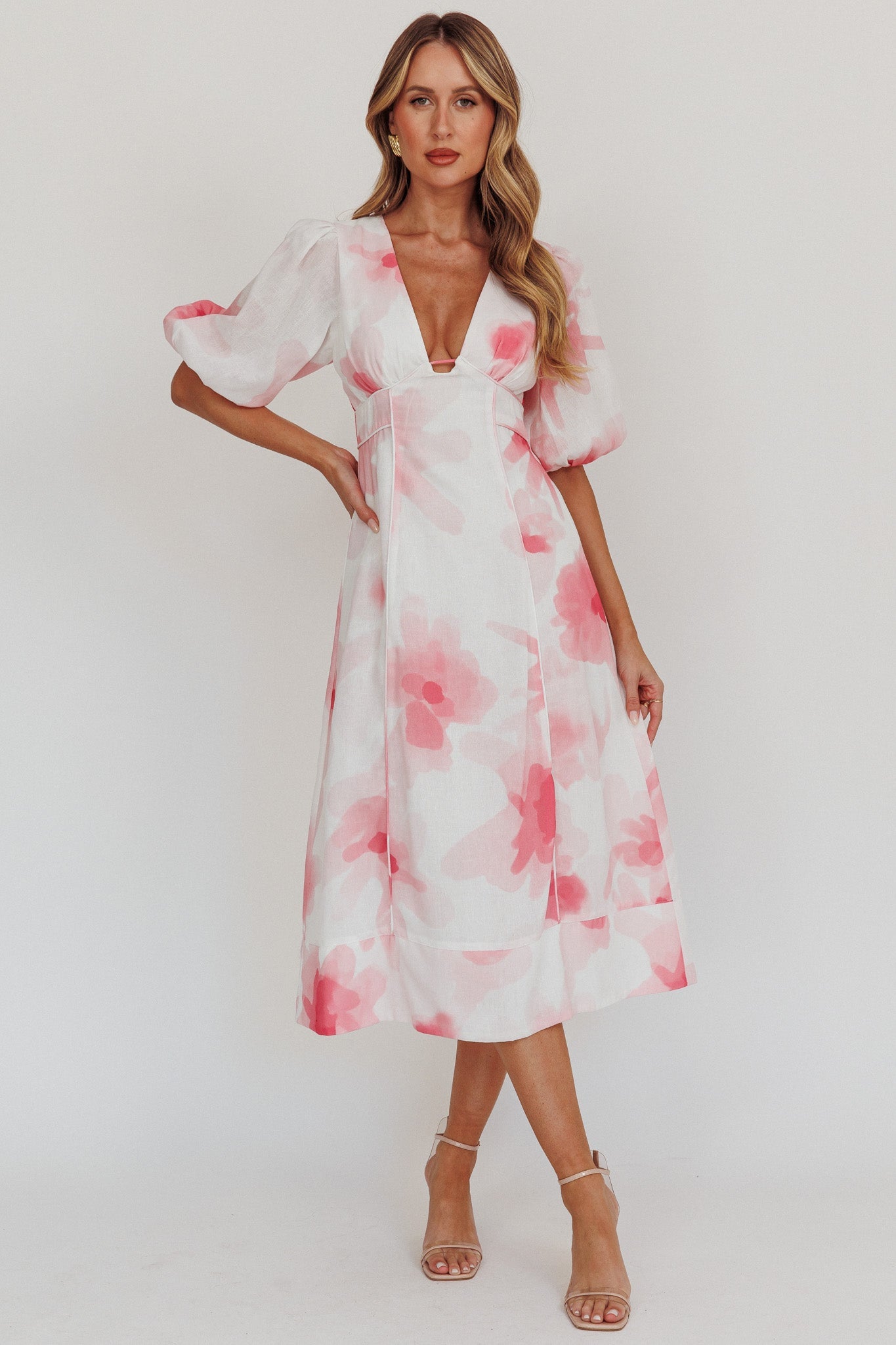 Elias Puff Sleeve Midi Dress Blush