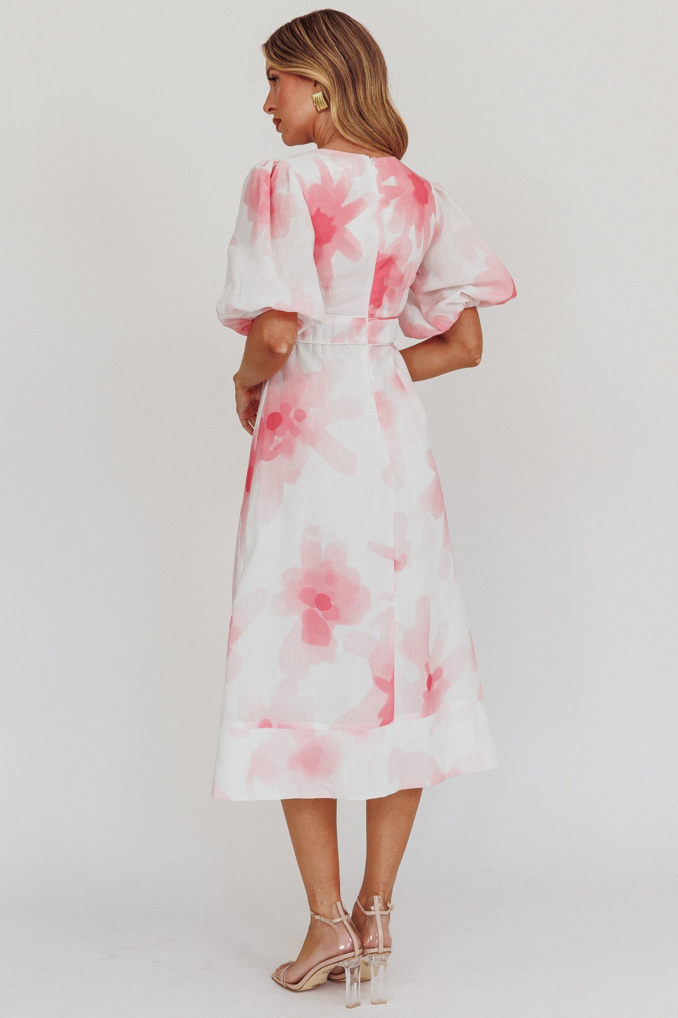 Elias Puff Sleeve Midi Dress Blush