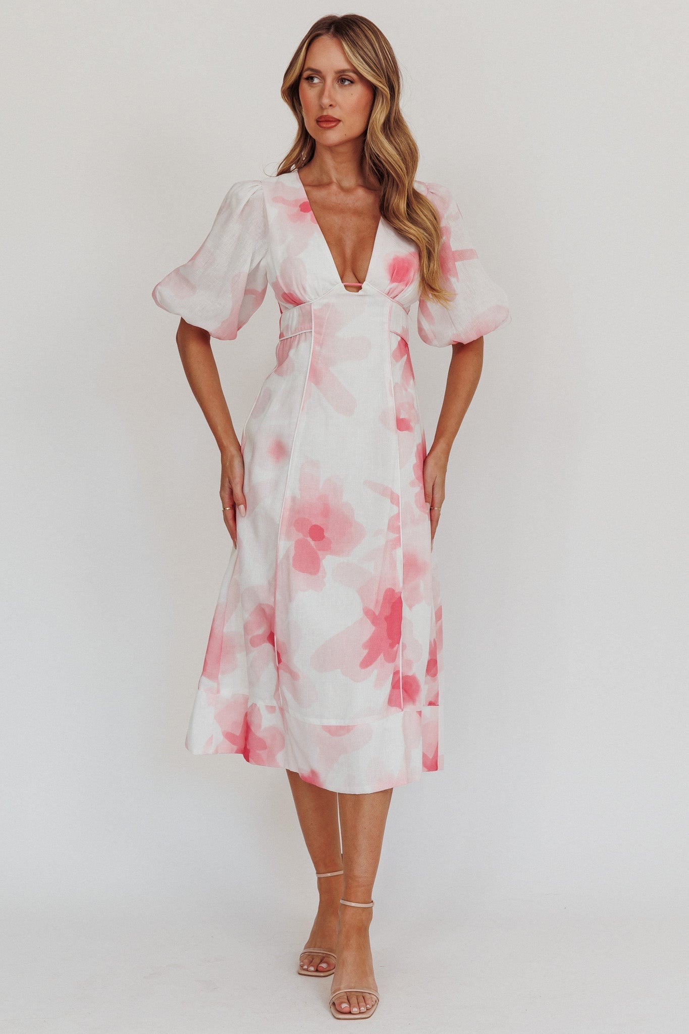 Elias Puff Sleeve Midi Dress Blush