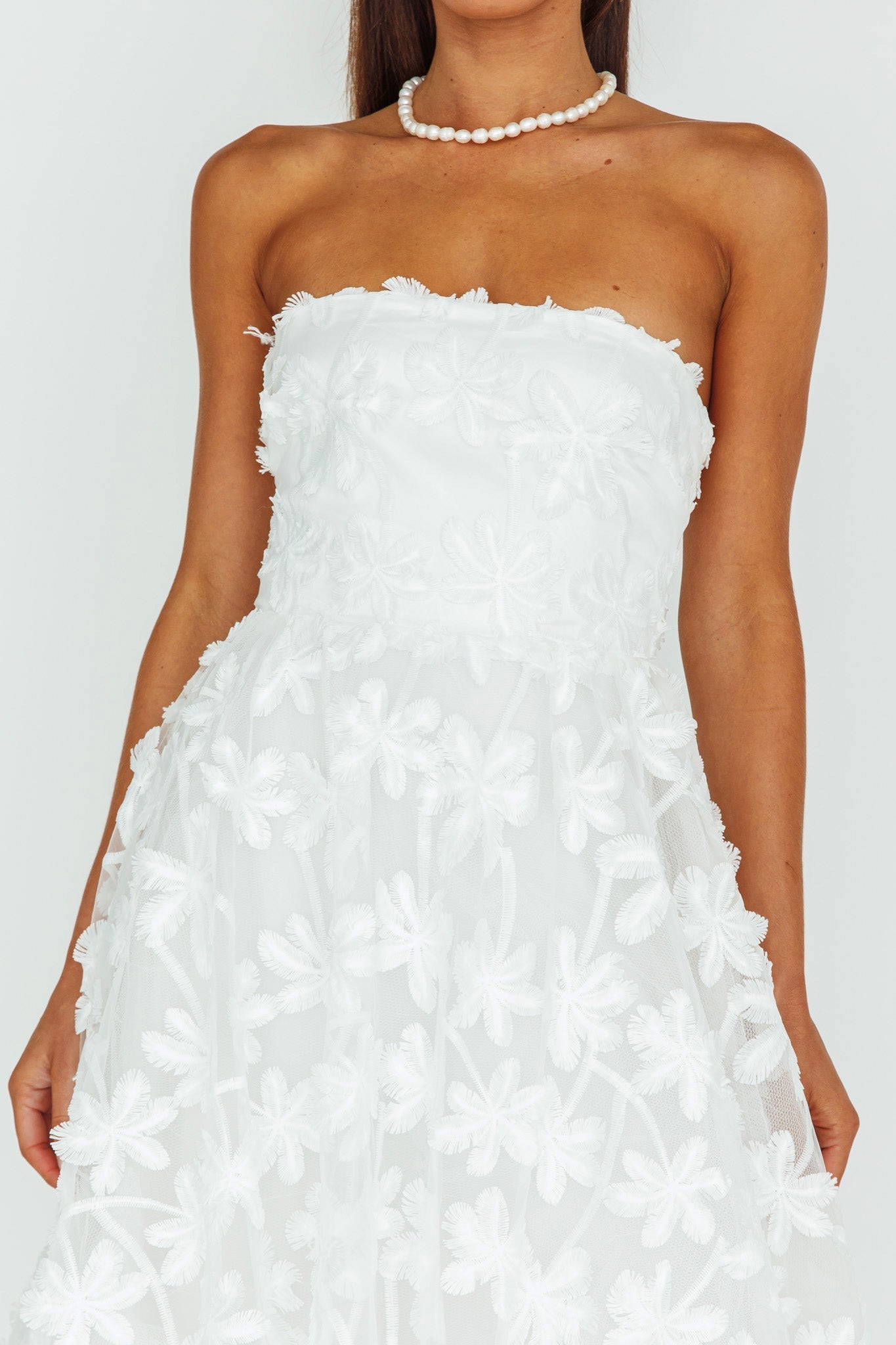 Dori Floral Embellished Midi Dress White