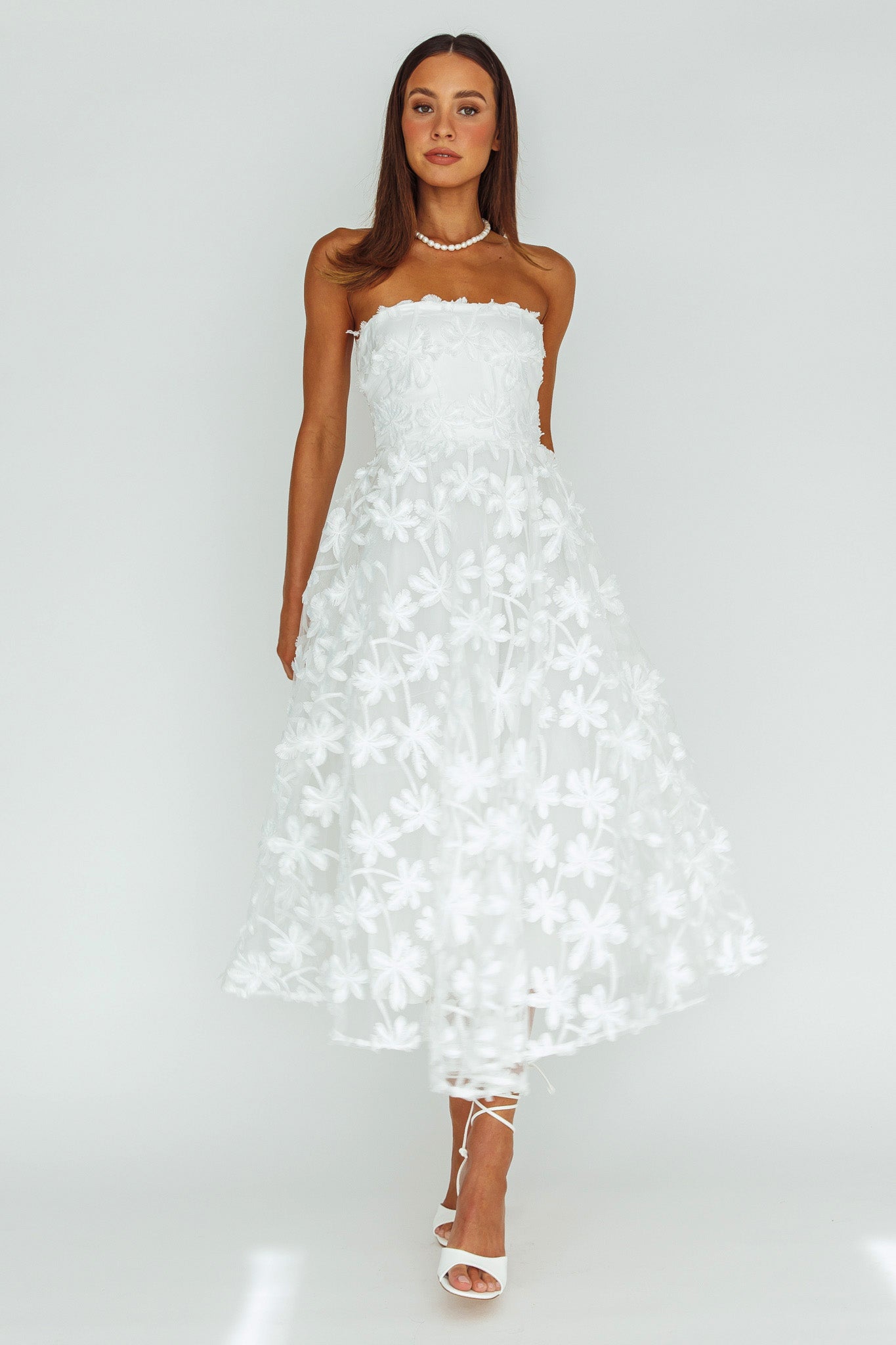 Dori Floral Embellished Midi Dress White