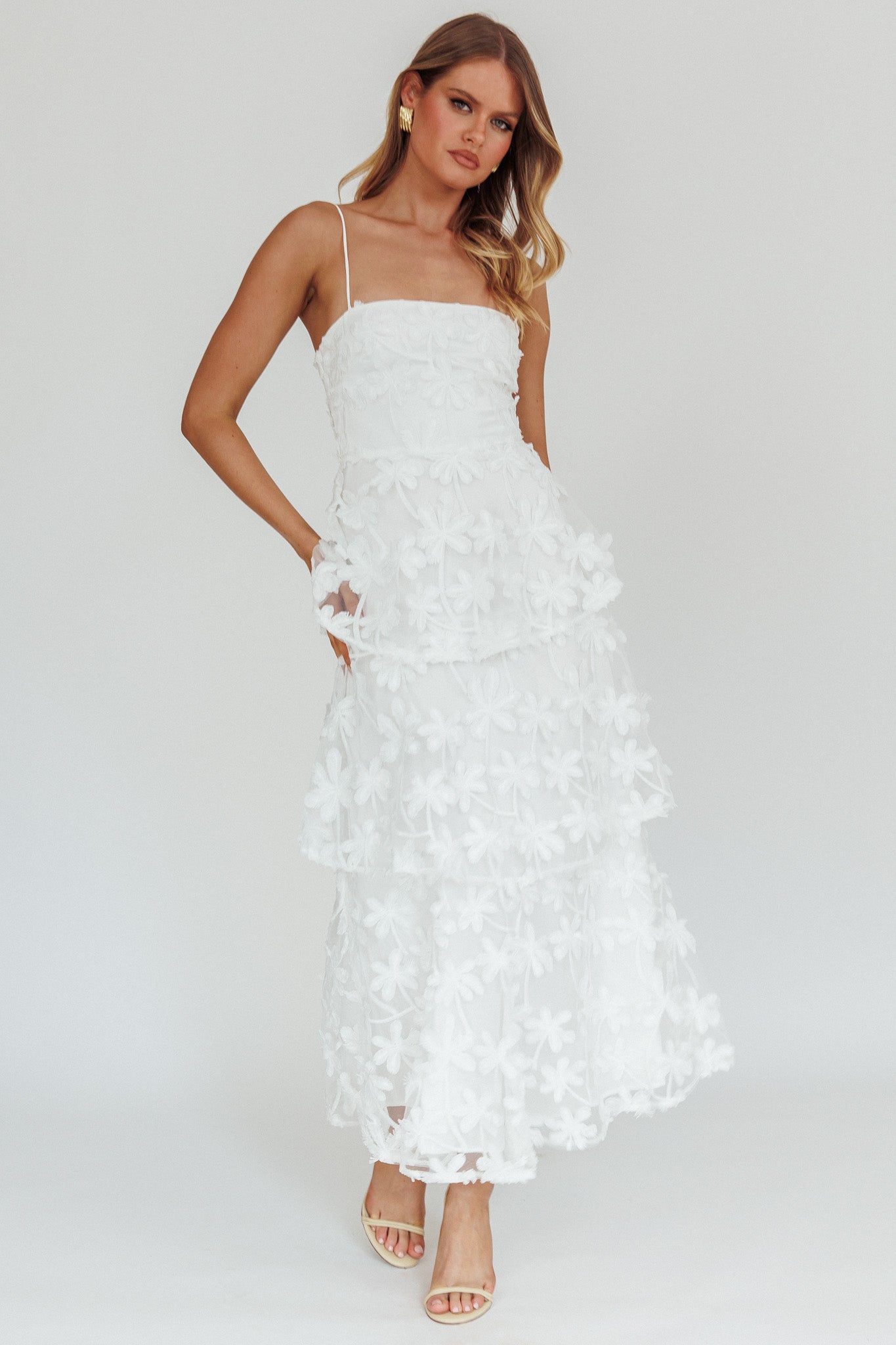 Dori Floral Embellished Maxi Dress White