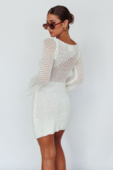 Jamaica Bell Sleeve Crochet Mini Dress White