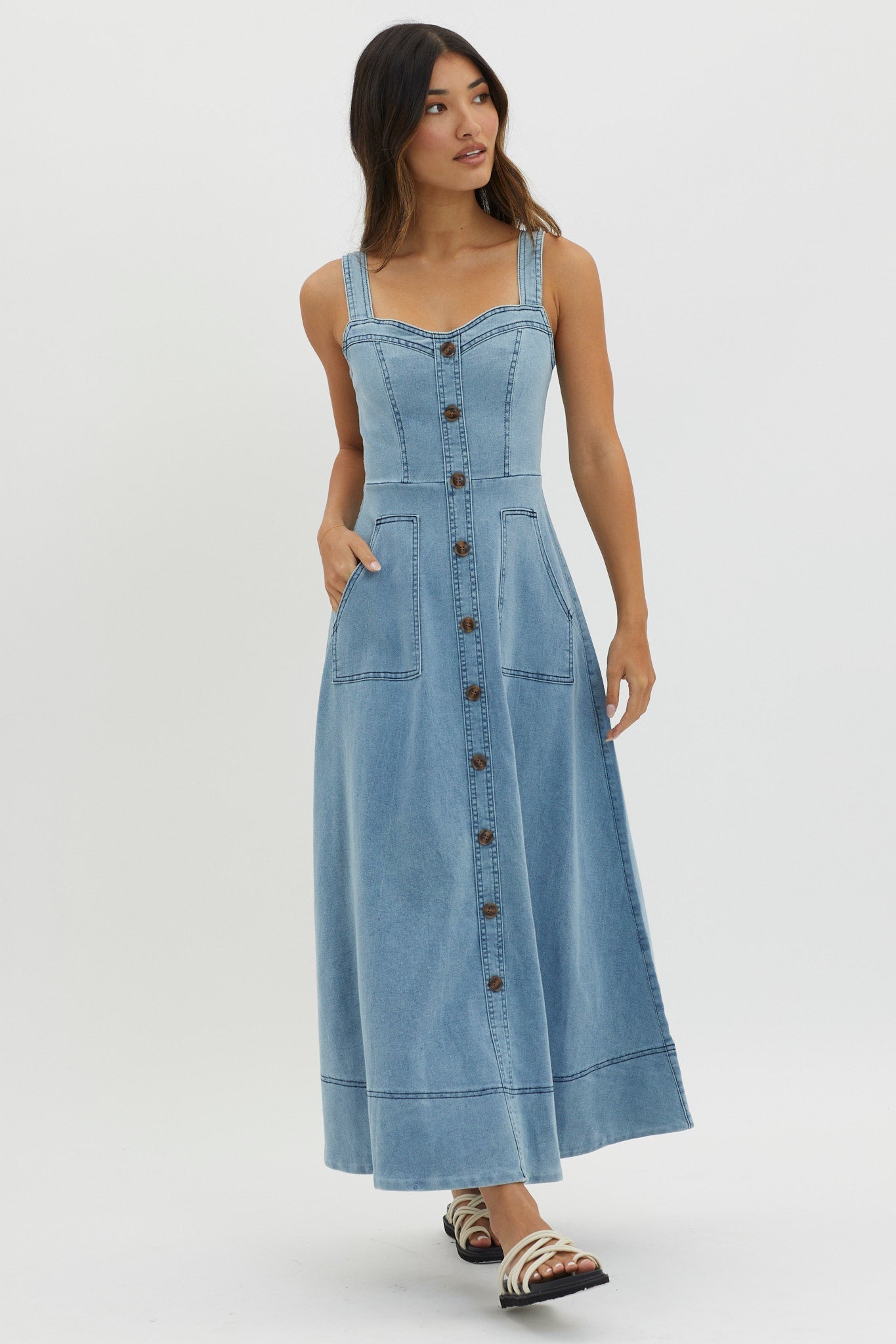 Laureen Pocket Maxi Dress Denim Blue