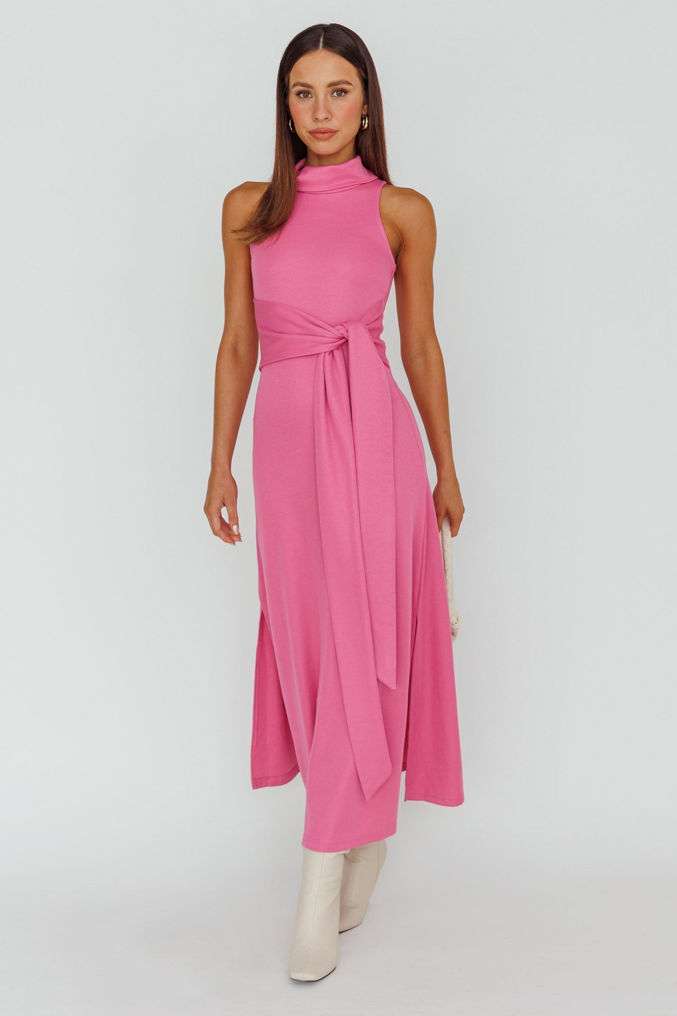 Make A Way Sleeveless Turtleneck Dress Pink